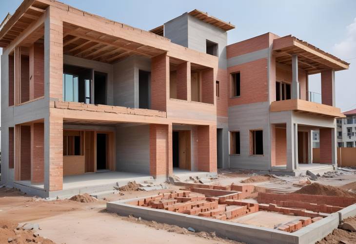 Modern Villa Under Construction Two Story Concrete Block Design