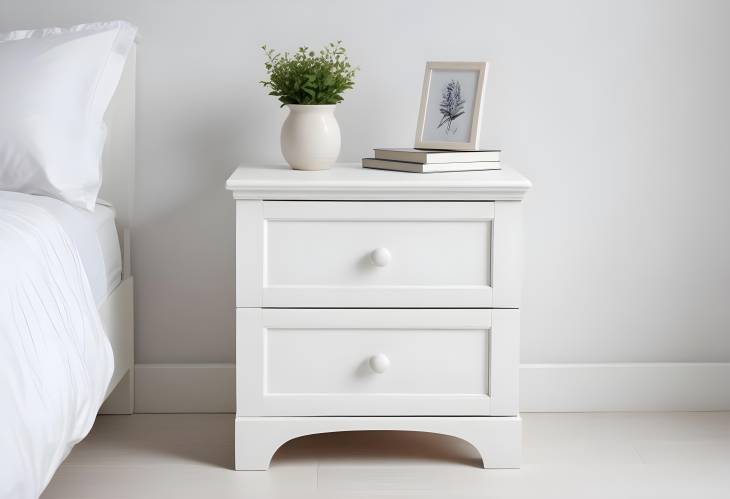 Modern White Wooden Bedside Table with Sleek Drawer Storage