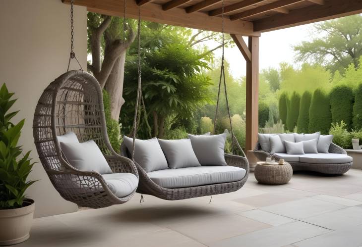 Modern Wicker Garden Furniture with Grey Pillows  Perfectly Suited for a Comfortable and Stylish