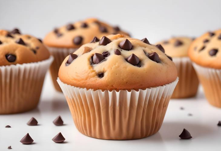 Moist Chocolate Chip Muffin Isolated on White Plate