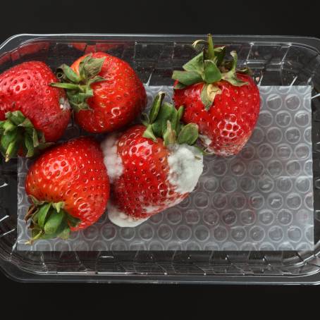 Moldy Strawberry in a Box with Visible Fungal Growth