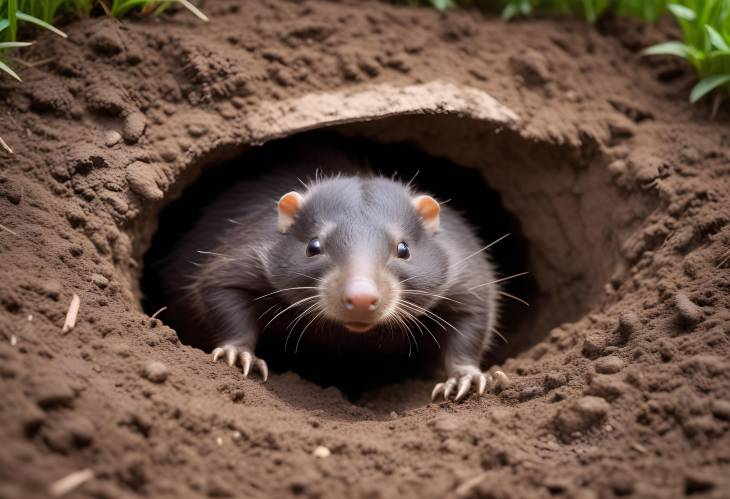 Mole and Molehill Displaying Strong Front Feet Used for Digging