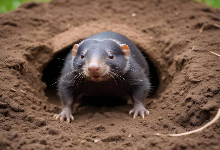 Mole Emerging from Underground with Strong Front Feet for Digging