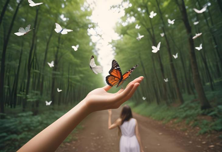 Moment of Freedom Girl Lets Butterfly Go, Symbolizing Hope and Liberation