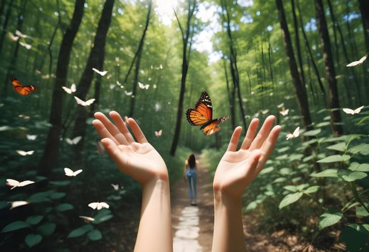 Moment of Liberation Girl Lets Butterfly Fly Free as a Sign of Freedom