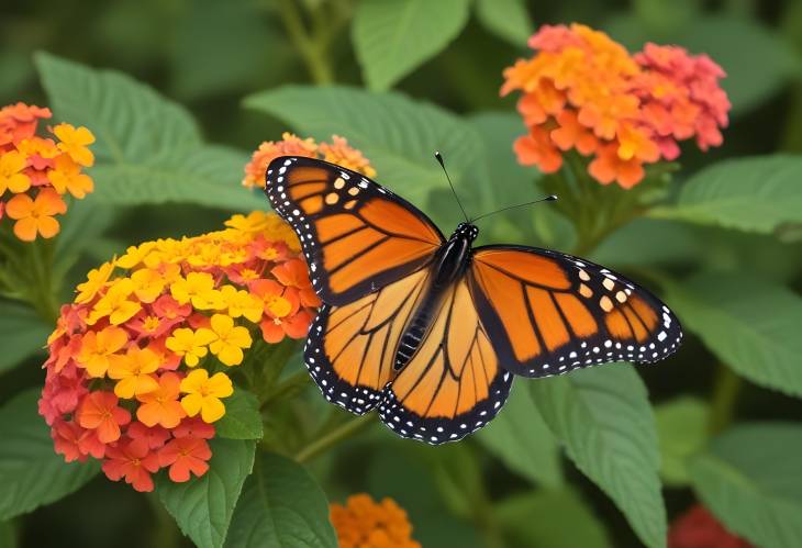 Monarch Butterfly on Lantana Flower in Nature