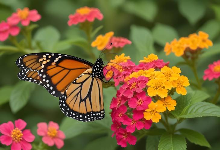 Monarch Butterfly on Lantana Flower with Vivid Colors