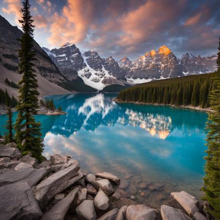 Moraine Lake Stunning Blue Waters and Snow Capped Peaks in Banff National Park, Canada