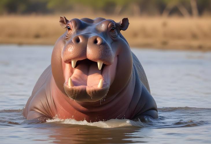 Moremi Reserve Hippo Aggressive Open Mouth and Threatening Behavior in Botswana