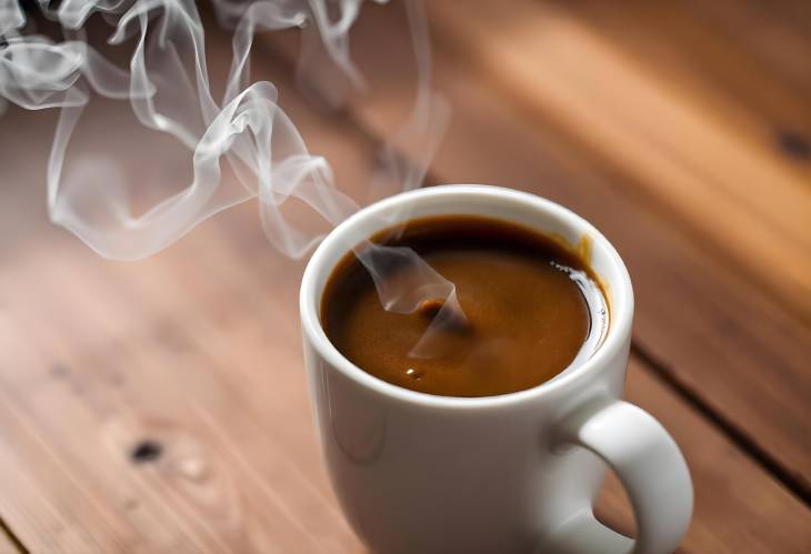 Morning Delight Coffee Cup Emitting Fumes on Wood