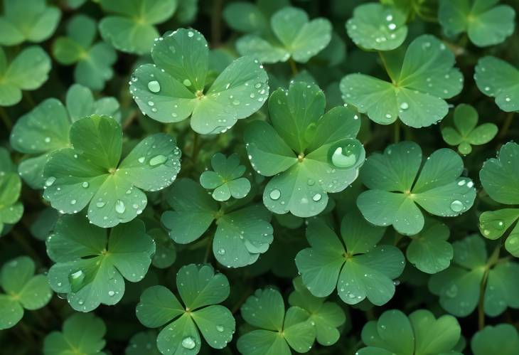 Morning Light on Dewy Clover Leaves with Raindrops