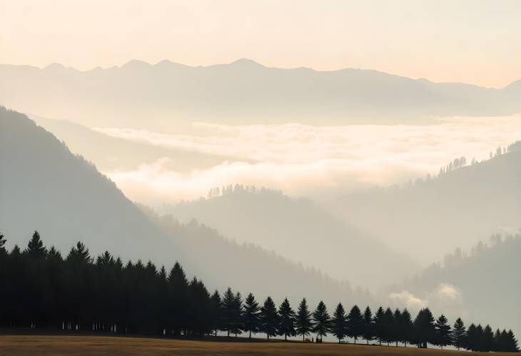 Morning Magic Foggy Mountains and Tree Rows