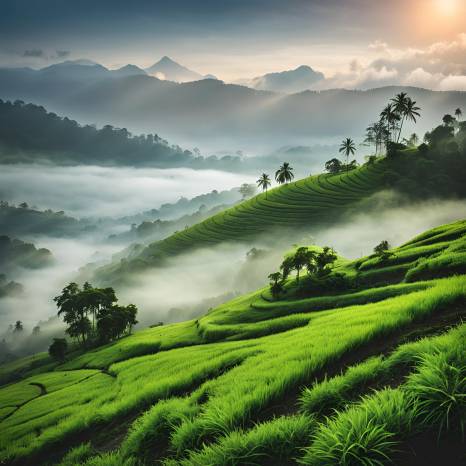 Morning Mist Over Keralas Green Mountains Refreshing Nature and Scenic Travel View