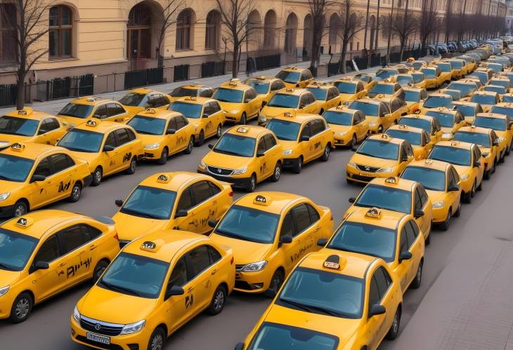 Moscow  April 21, 2020, Yellow Taxis with Yandex Taxi Logo, Urban Transportation Fleet