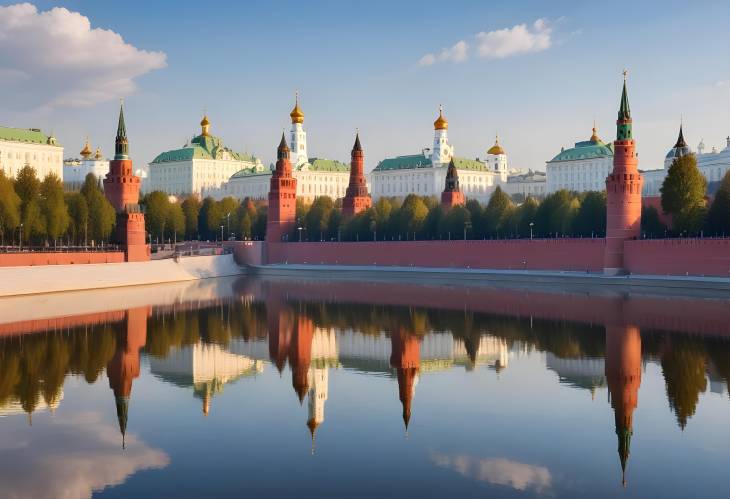 Moscow Cityscape at Dawn Kremlin and Moskva River Reflections