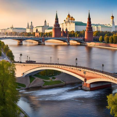 Moscow Kremlin and River at Sunrise A Captivating Morning Scene in Russia