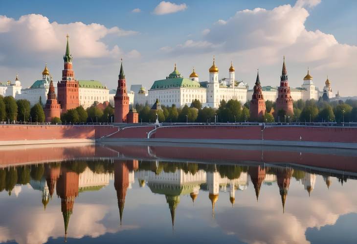 Moscow Kremlin in Morning Light Reflections on the Moskva River