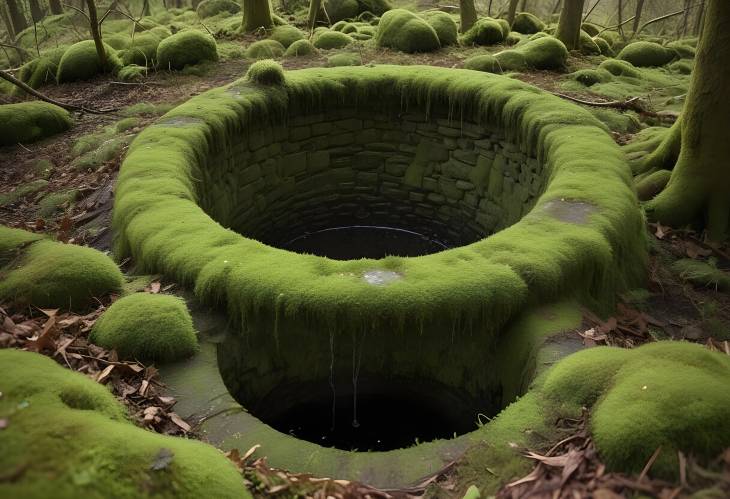 Moss Covered Deep Well An Ancient Structure Embraced by Nature