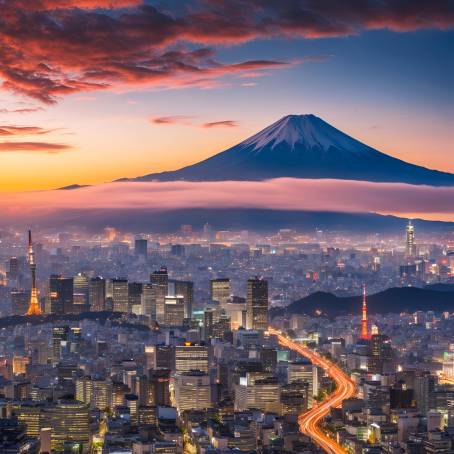 Mount Fuji and Tokyo Skyline Classic Japanese Landscape