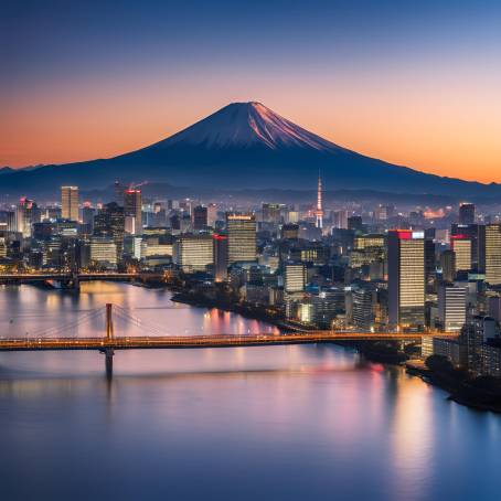 Mount Fuji Rising Behind Tokyo Skyline A Japanese Classic