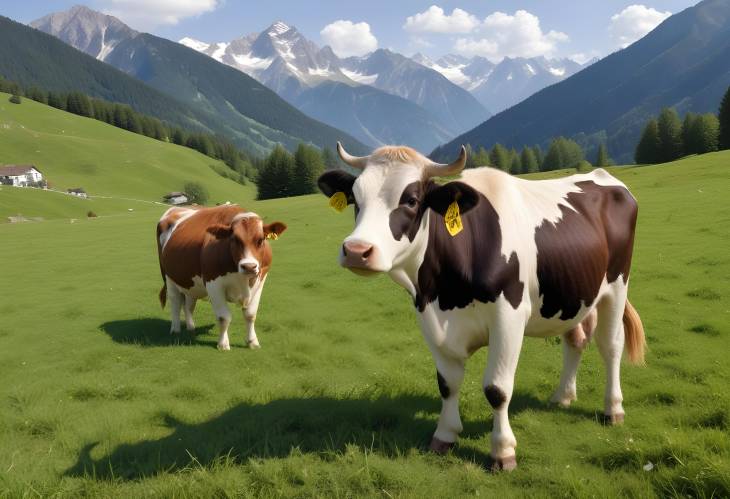 Mountain Cows in the Alps Lush Meadow and Hiking Paths Through Scenic Landscapes