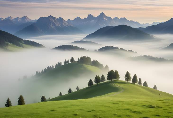 Mountain Fog and Meadows in Tyrol Grubigstein Peak and Lermoos Views