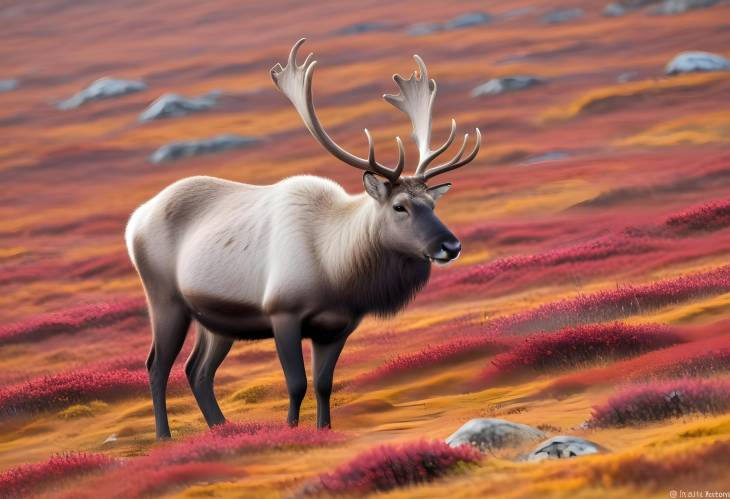 Mountain Reindeer Rangifer tarandus tarandus in the Autumn Tundra of Forollhogna National Park, N