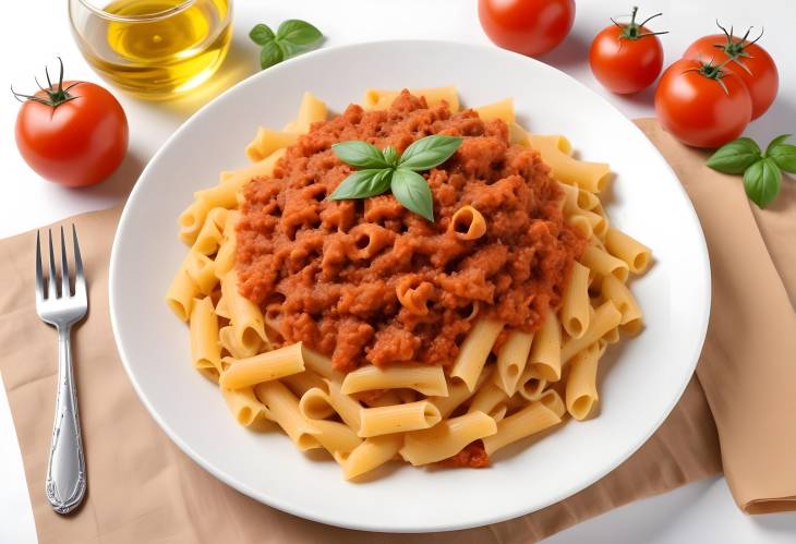 Mouthwatering Bolognese Pasta Isolated on a Clean White Plate