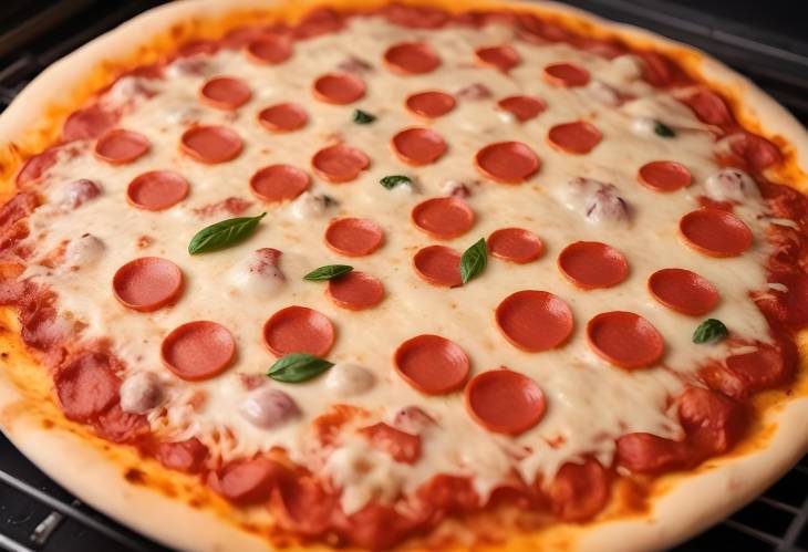 Mouthwatering Close Up of Pizza Baking in the Oven