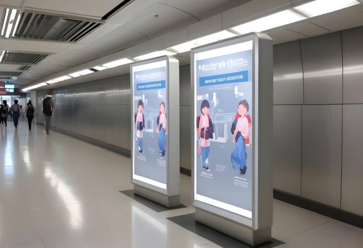 MRT Hallway Light Box Mock Up, Urban Display Template and Advertising Design