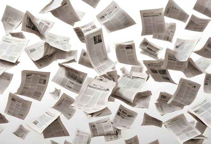 Multiple flying newspapers on a white background, representing the fastpaced world of news media