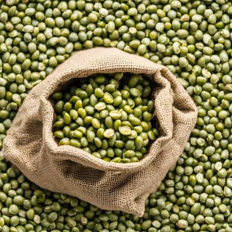 Mung Bean Sack Fresh Green Beans on Isolated White Background