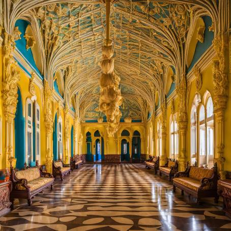 Mysore Palace Colorful Interior Halls and Historical Architecture in Karnataka, India