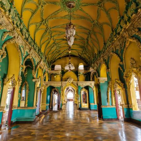 Mysore Palace Historical Interior with Colorful Halls and Royal Elegance, Karnataka, India