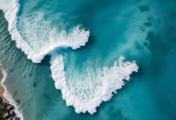 Natural Abstract Texture of Turquoise Ocean with Aerial Foam and Splash Patterns