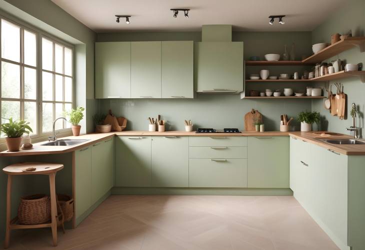 Natural and Beautiful Compact Kitchen with Mint and Earthy Shades for a Fresh Organic Feel