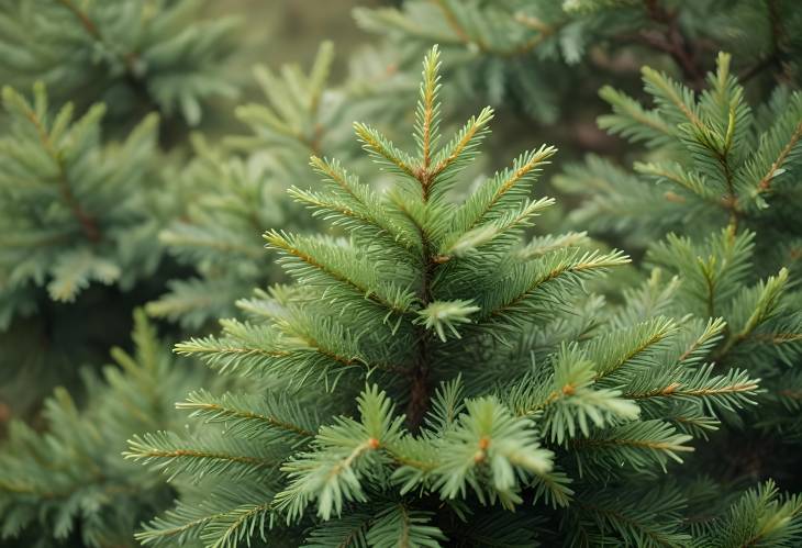 Natural Christmas Tree Branches in Green with Rustic and Natural Background