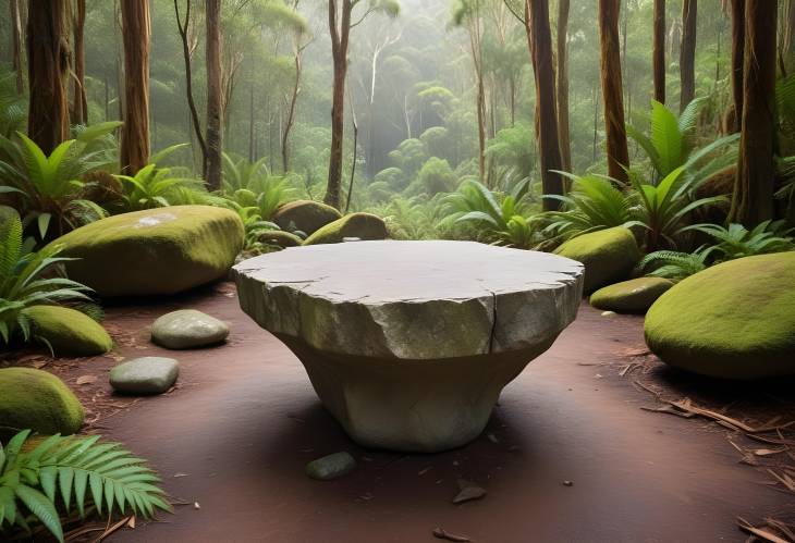 Natural rock platform in Tasmanias jungle for product showcase concept