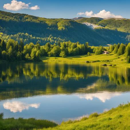 Natural Splendor of Bosnia and Herzegovina  Mount Lebrsnik with Grassy Fields and Lake