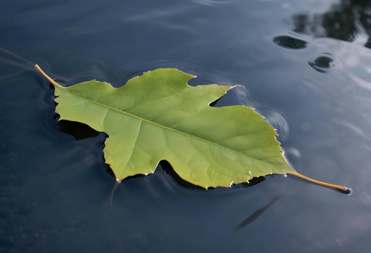 Nature Close Up Single Leaf on Water Surface Reflecting Calm Serenity