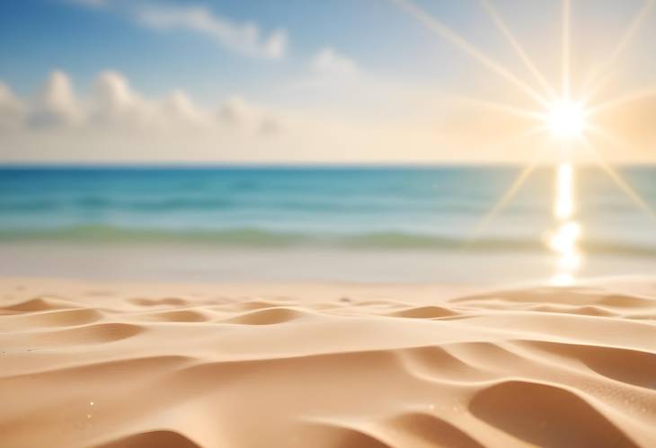 Nature of Tropical Summer Beach with Sun Rays and Defocused Blue Sky