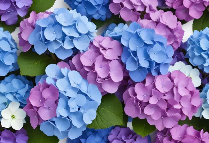 Natures Art Blue and Violet Hortensia Flowers on White