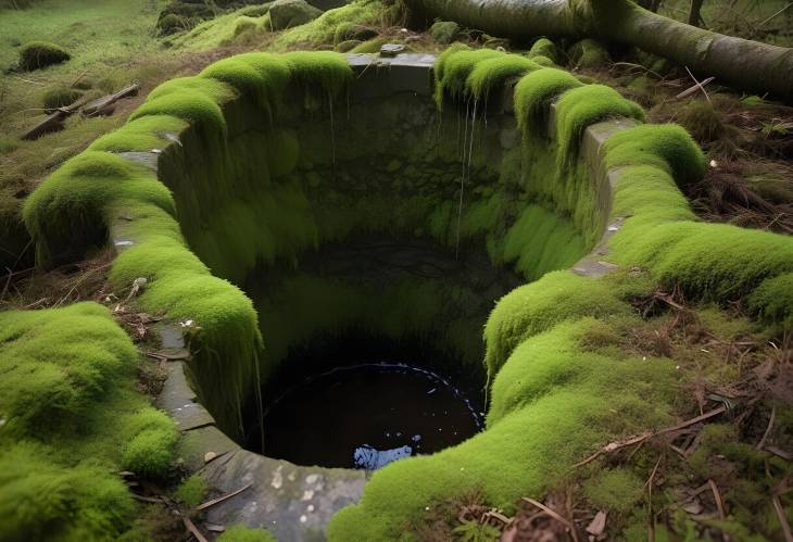 Natures Embrace Moss Covered Deep Well from Ages Past