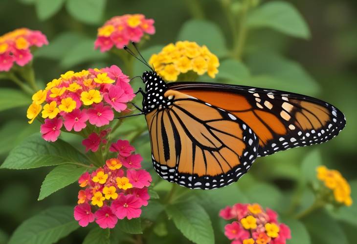 Natures Monarch Butterfly on Blooming Lantana Flower