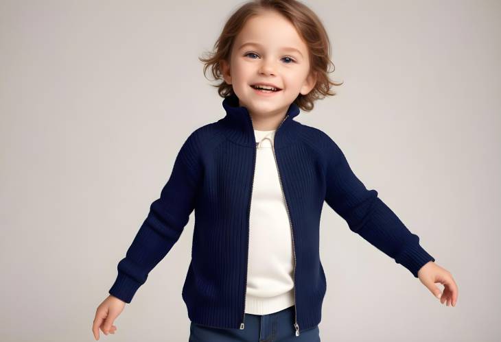 Navy Full Zip Cotton Knit Sweater Jumper for Children Organic Rib Knit on White Background