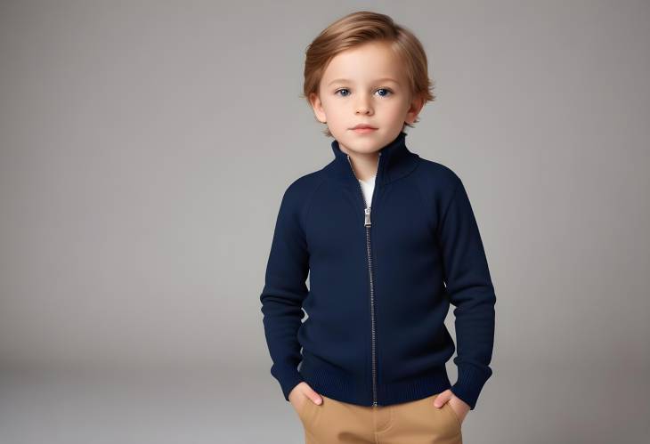 Navy Full Zip Rib Knit Jumper Sweater for Boys and Girls in Organic Cotton on White Background