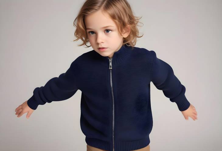 Navy Rib Knit Sweater Jumper with Full Zip for Kids Organic Cotton on White Background