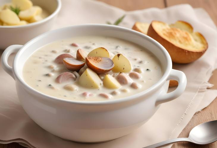 New England Clam Chowder Creamy Soup with Clams and Potatoes