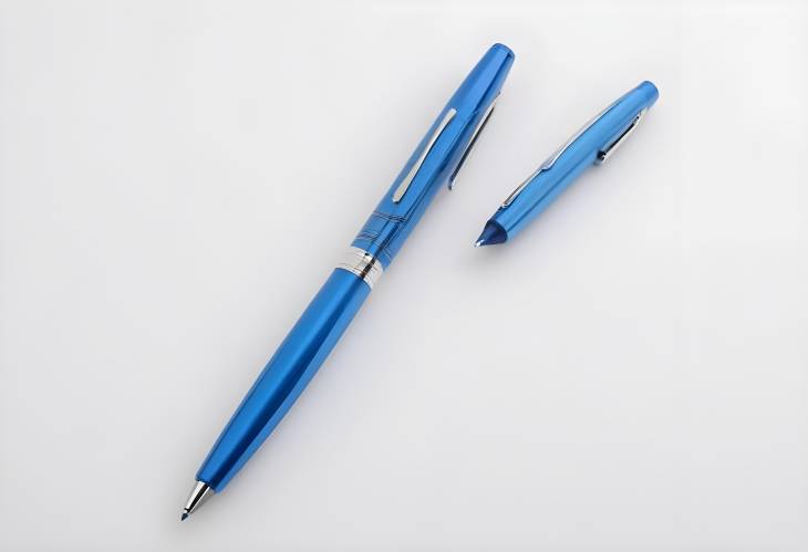 New Stylish Blue Pen with Modern Design Isolated on White Background