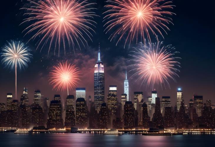 New York City at Night with Vibrant 4th of July Fireworks Display